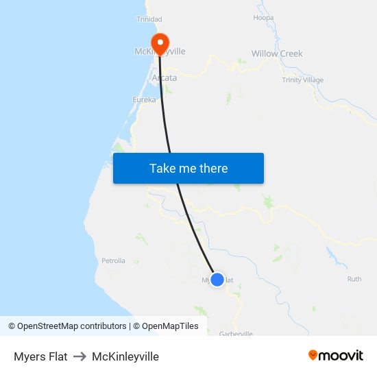 Myers Flat to McKinleyville map