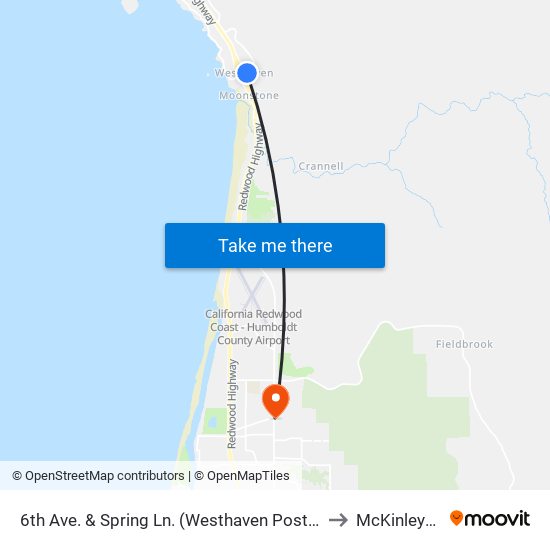 6th Ave. & Spring Ln. (Westhaven Post Office) to McKinleyville map