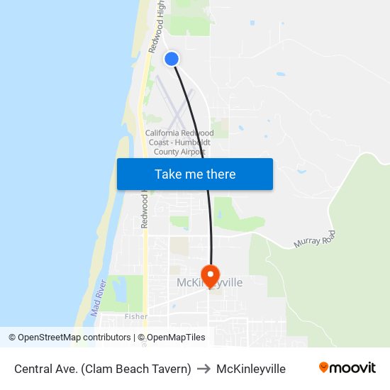 Central Ave. (Clam Beach Tavern) to McKinleyville map