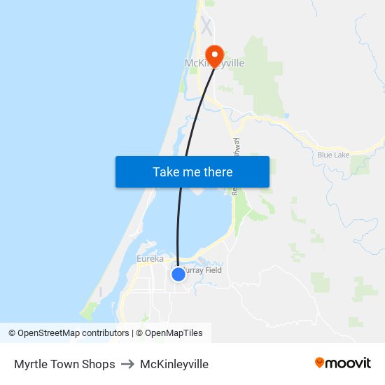 Myrtle Town Shops to McKinleyville map