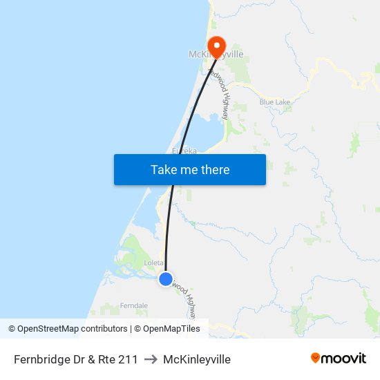 Fernbridge Dr & Rte 211 to McKinleyville map