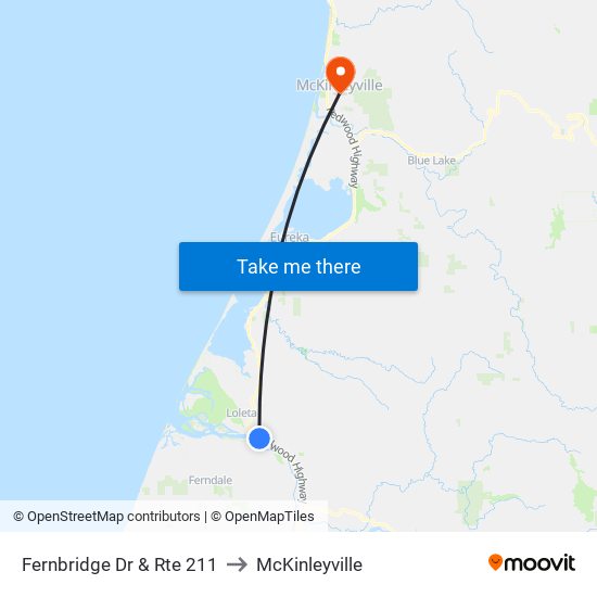 Fernbridge Dr & Rte 211 to McKinleyville map