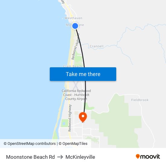 Moonstone Beach Rd to McKinleyville map