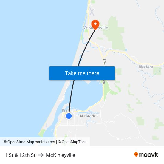 I St & 12th St to McKinleyville map