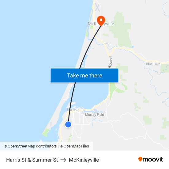 Harris St & Summer St to McKinleyville map