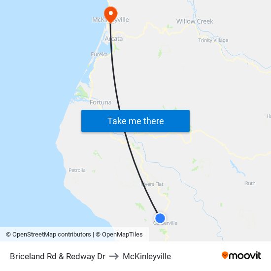 Briceland Rd & Redway Dr to McKinleyville map