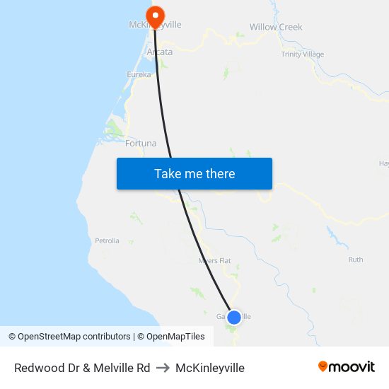 Redwood Dr & Melville Rd to McKinleyville map