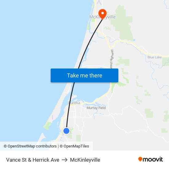 Vance St & Herrick Ave to McKinleyville map