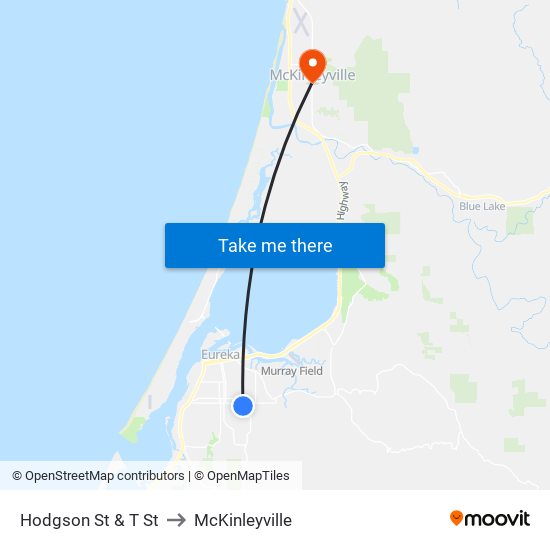 Hodgson St & T St to McKinleyville map