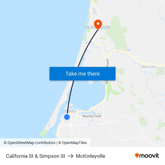 California St & Simpson St to McKinleyville map