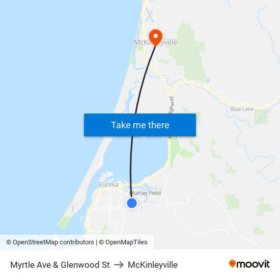 Myrtle Ave & Glenwood St to McKinleyville map