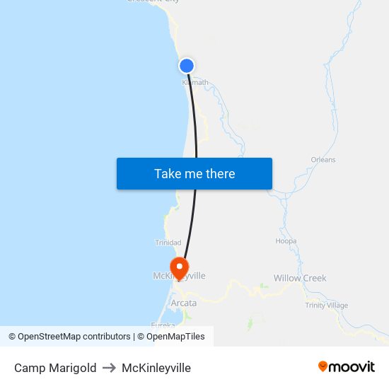 Camp Marigold to McKinleyville map