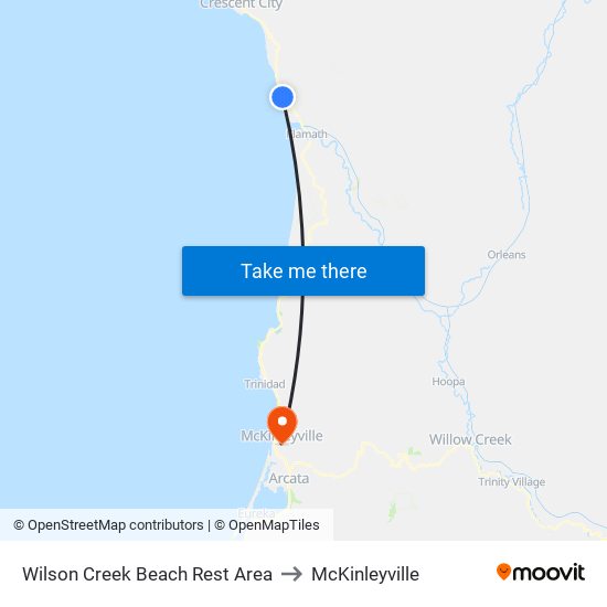 Wilson Creek Beach Rest Area to McKinleyville map