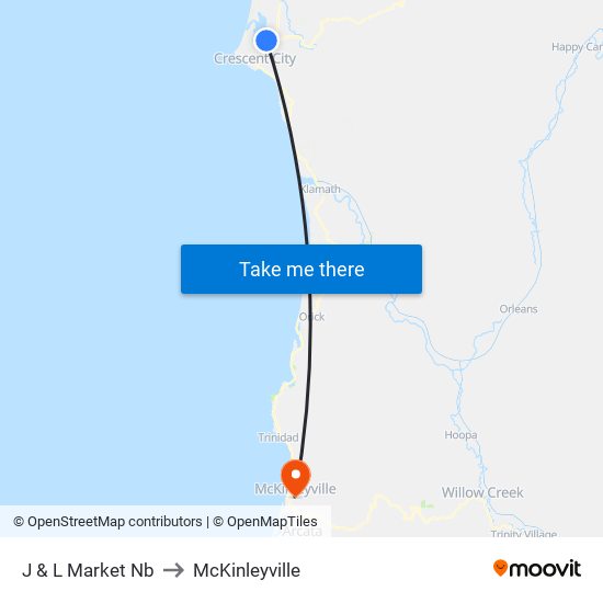 J & L Market Nb to McKinleyville map