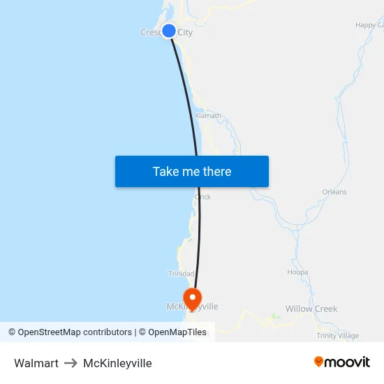 Walmart to McKinleyville map