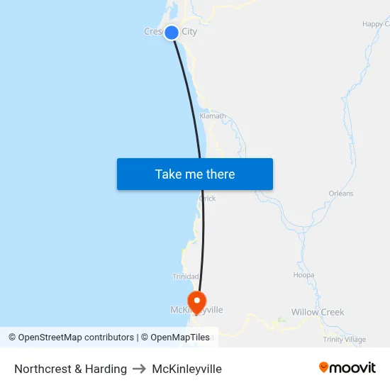 Northcrest & Harding to McKinleyville map
