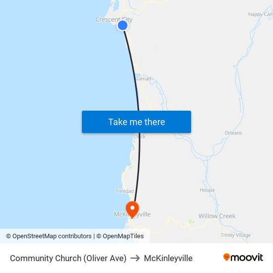 Community Church (Oliver Ave) to McKinleyville map