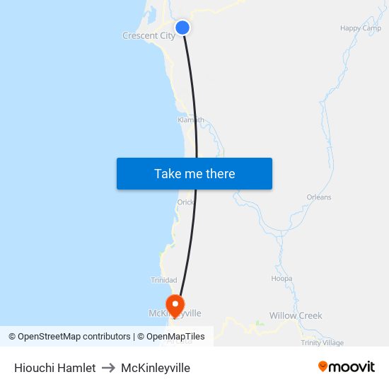 Hiouchi Hamlet to McKinleyville map