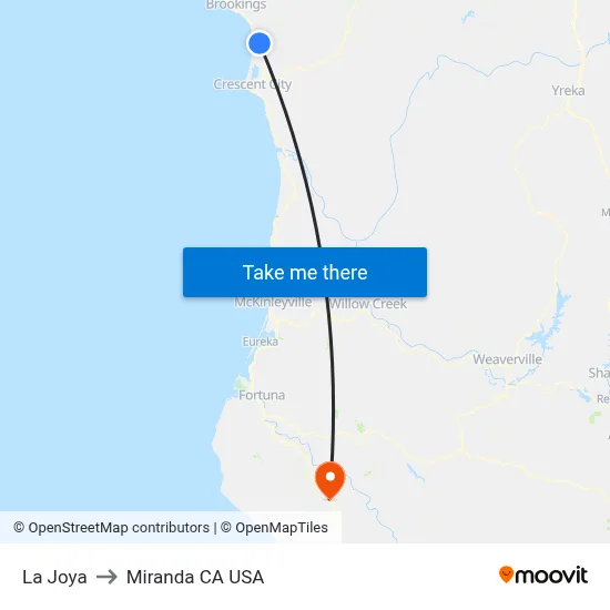 La Joya to Miranda CA USA map