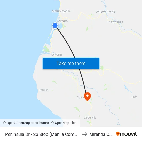 Peninsula Dr - Sb Stop (Manila Community Center) to Miranda CA USA map