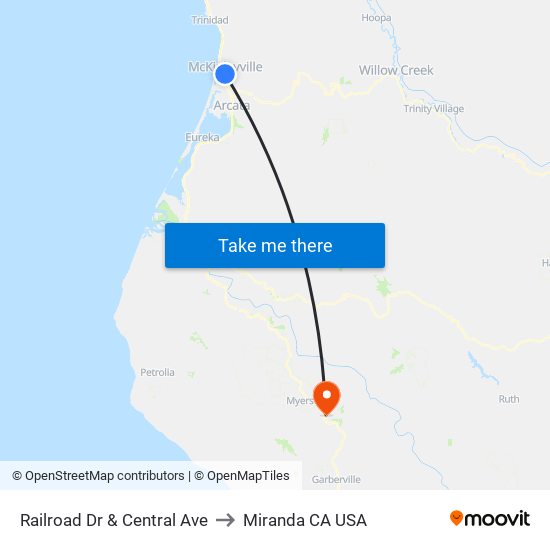 Railroad Dr & Central Ave to Miranda CA USA map