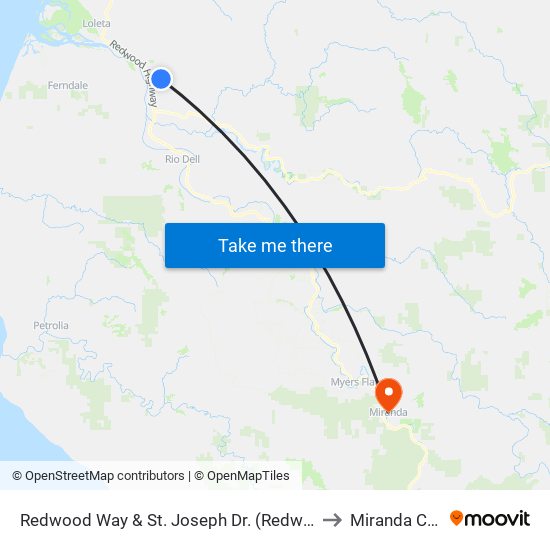 Redwood Way & St. Joseph Dr. (Redwood Memorial) to Miranda CA USA map