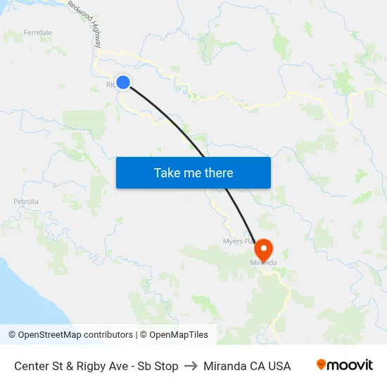 Center St & Rigby Ave - Sb Stop to Miranda CA USA map