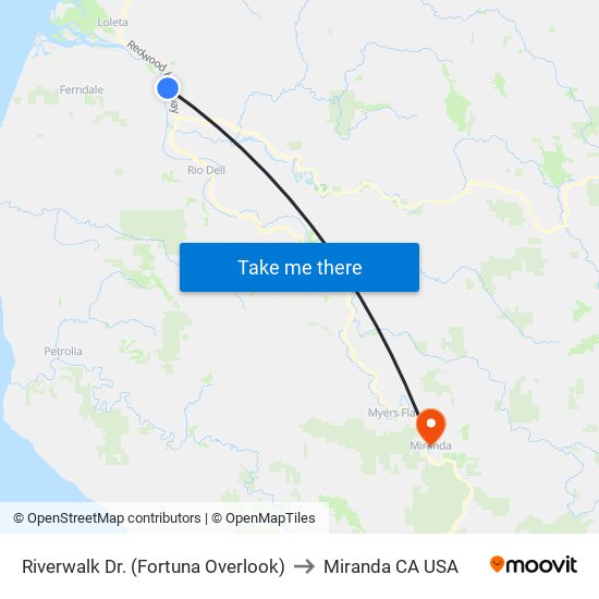 Riverwalk Dr. (Fortuna Overlook) to Miranda CA USA map