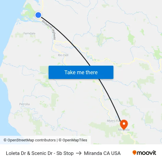 Loleta Dr & Scenic Dr - Sb Stop to Miranda CA USA map