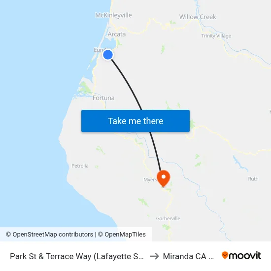 Park St & Terrace Way (Lafayette School) to Miranda CA USA map