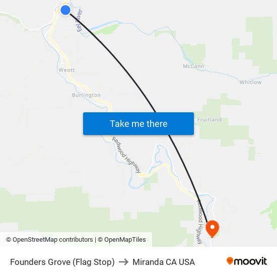 Founders Grove (Flag Stop) to Miranda CA USA map