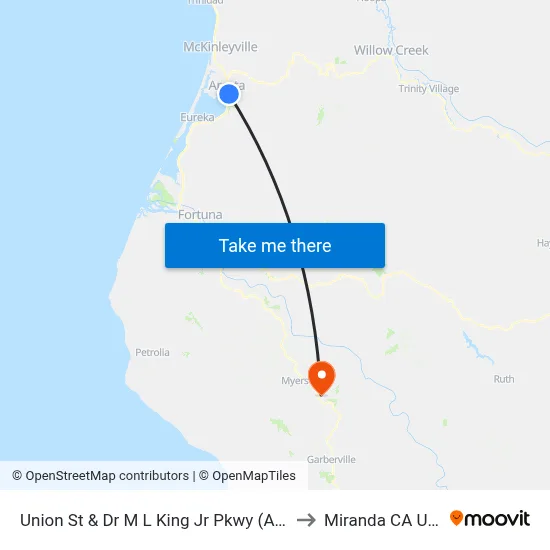 Union St & Dr M L King Jr Pkwy (Apts) to Miranda CA USA map