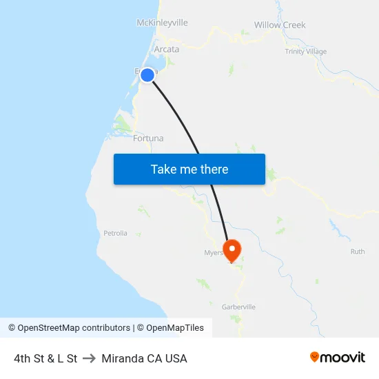 4th St & L St to Miranda CA USA map