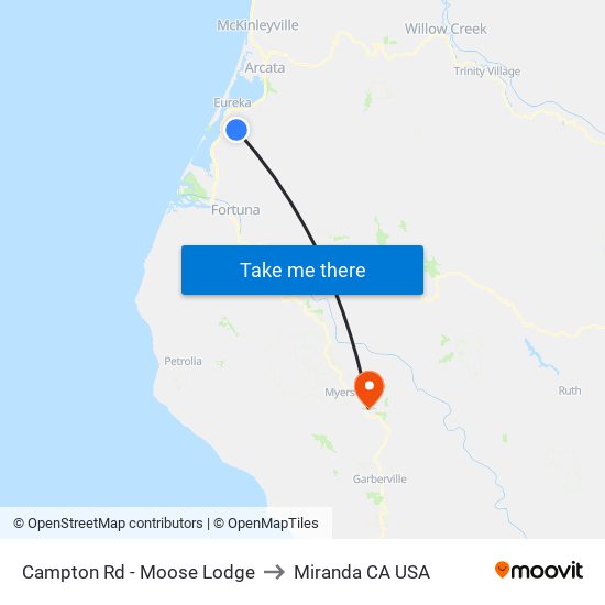 Campton Rd - Moose Lodge to Miranda CA USA map