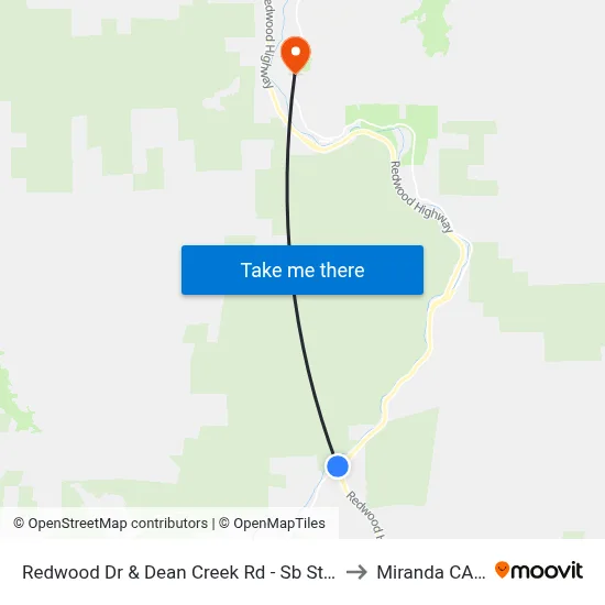 Redwood Dr & Dean Creek Rd - Sb Stop (Resort) to Miranda CA USA map