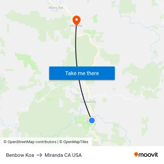 Benbow Koa to Miranda CA USA map