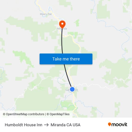 Humboldt House Inn to Miranda CA USA map