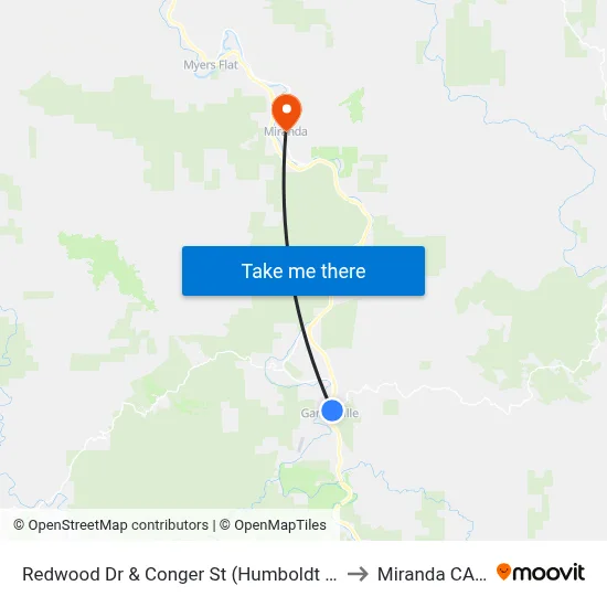 Redwood Dr & Conger St (Humboldt House Inn) to Miranda CA USA map