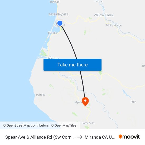 Spear Ave & Alliance Rd (Sw Corner) to Miranda CA USA map