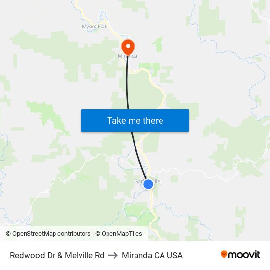 Redwood Dr & Melville Rd to Miranda CA USA map