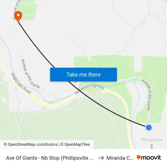 Ave Of Giants - Nb Stop (Phillipsville Fire Department) to Miranda CA USA map