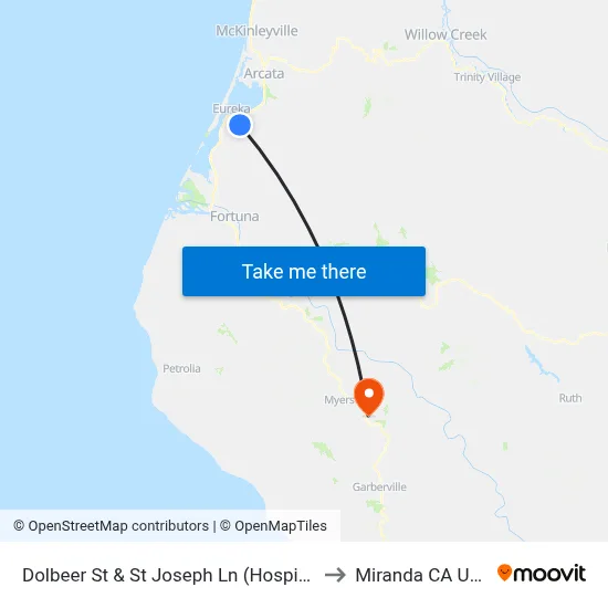 Dolbeer St & St Joseph Ln (Hospital) to Miranda CA USA map