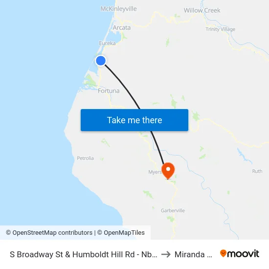S Broadway St & Humboldt Hill Rd - Nb Stop (Spruce Point) to Miranda CA USA map