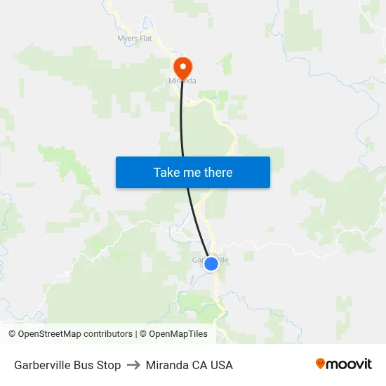 Garberville Bus Stop to Miranda CA USA map