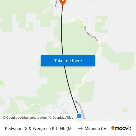 Redwood Dr & Evergreen Rd - Nb (Meadows Bp) to Miranda CA USA map
