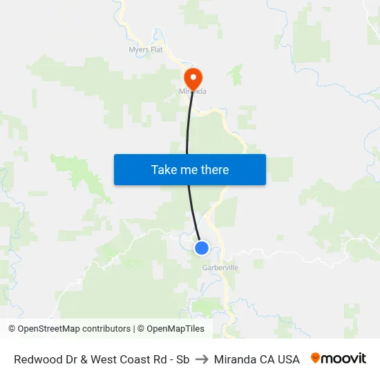 Redwood Dr & West Coast Rd - Sb to Miranda CA USA map