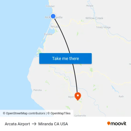 Arcata Airport to Miranda CA USA map