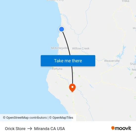 Orick Store to Miranda CA USA map