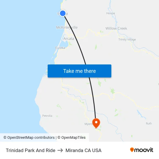 Trinidad Park And Ride to Miranda CA USA map