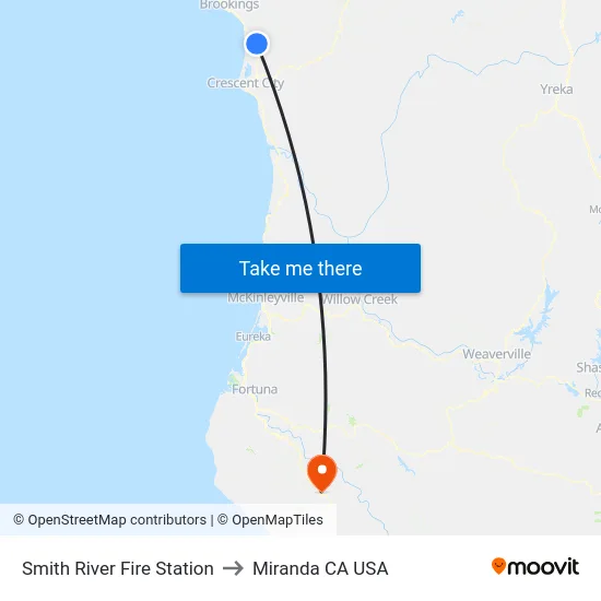 Smith River Fire Station to Miranda CA USA map